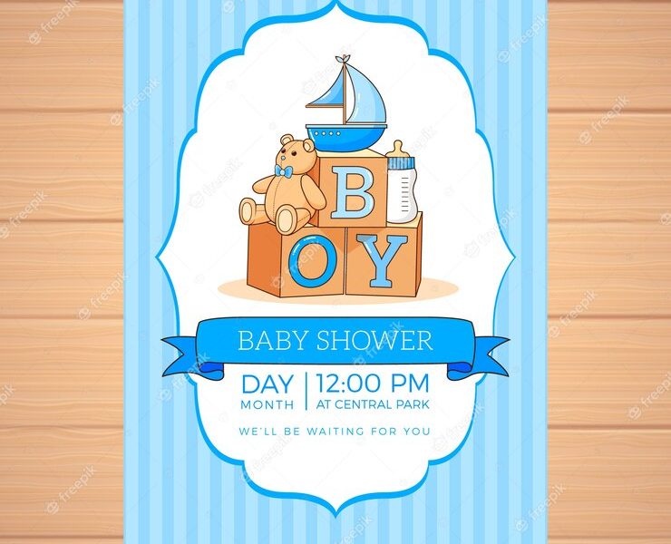 Baby shower invitation with toys Free Vector