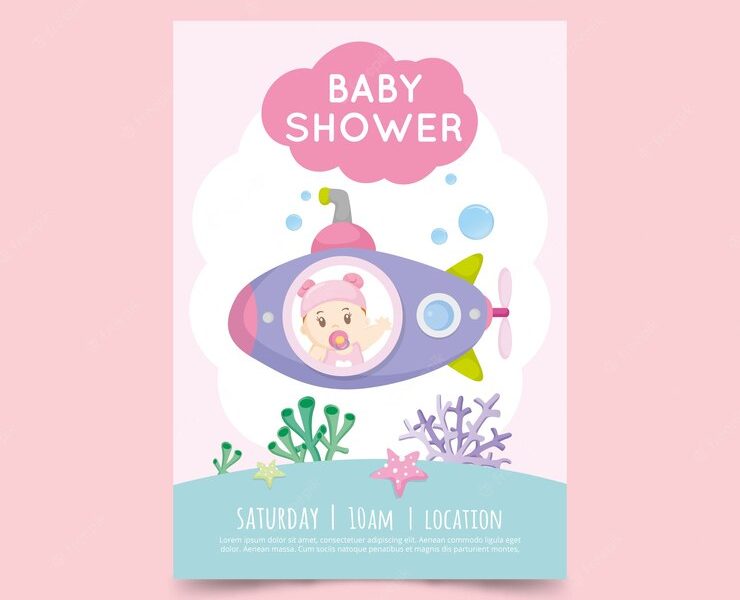 Baby shower template invitation for girl theme Free Vector