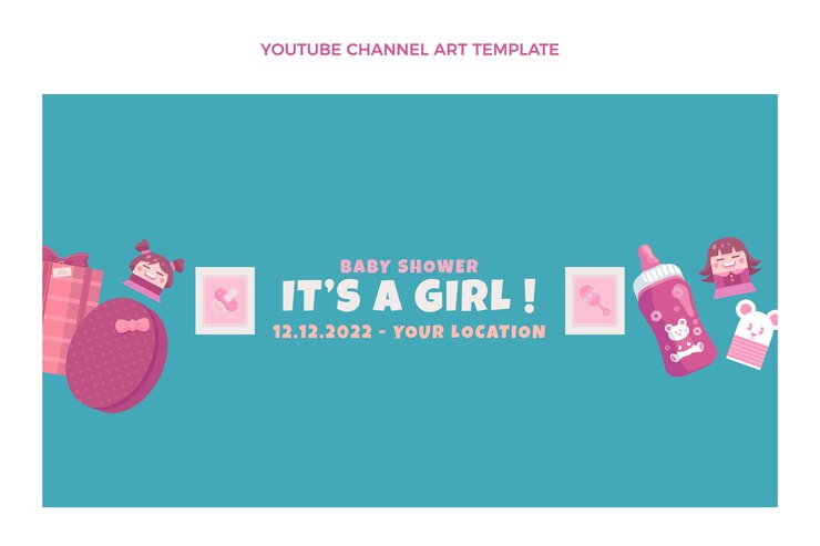 Babyshower youtube channel art template Free Vector