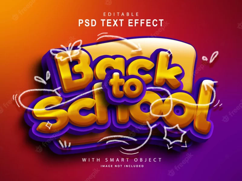 Back to school 3d text effect with doodle Free Photoshop file PSD
