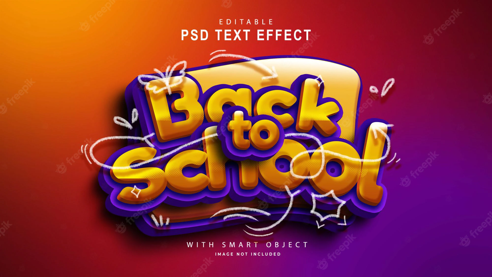Back to school 3d text effect with doodle Free Photoshop file PSD