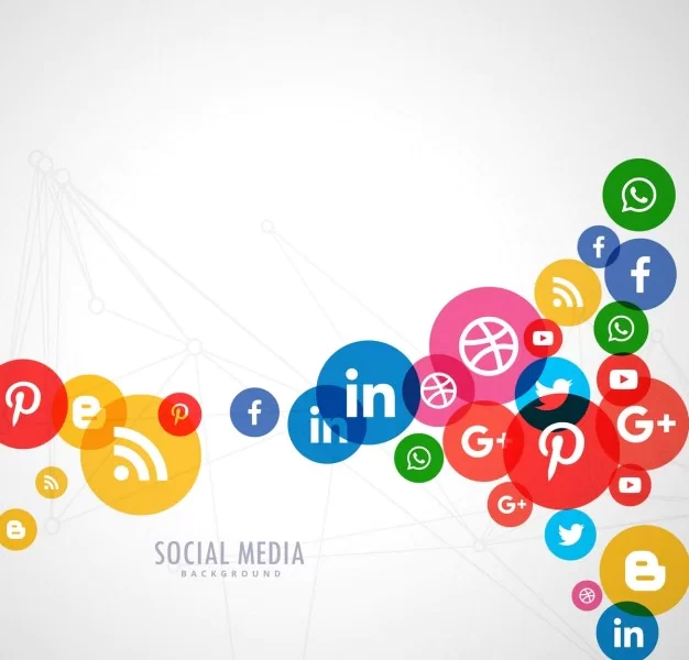 Background of colored circles with social media icons Free Vector Background of colored circles with social media icons Free Vector