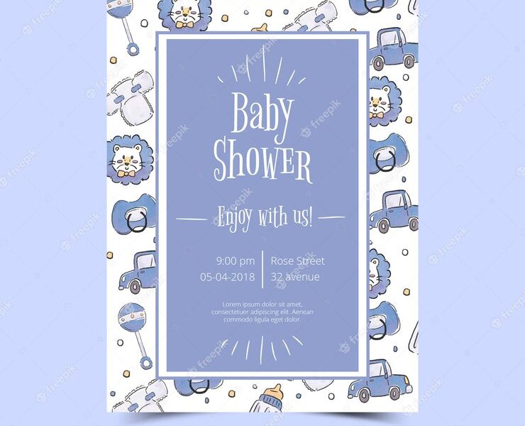 Blue baby shower invitation template Free Vector