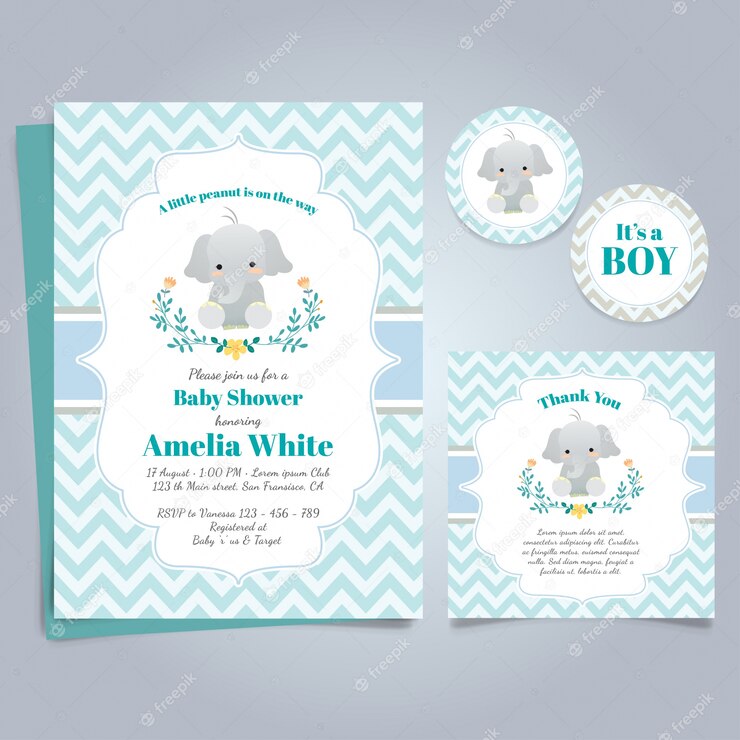 Blue Card Baby Shower With Cute Elephant 1124 81