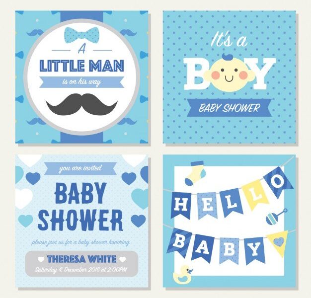 Blue cards for baby shower Free Vector