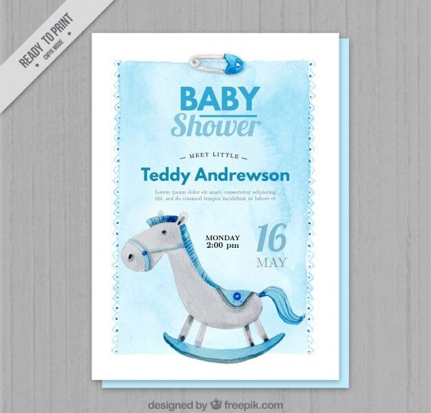 Blue watercolor baby shower invitation Free Vector