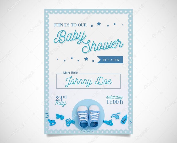 Boy baby shower template with photo Free Vector