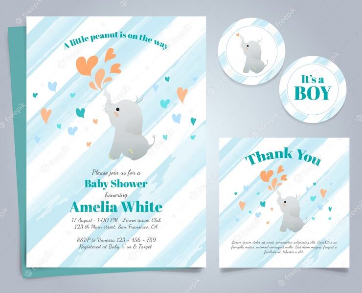 Card for baby shower with an elephant Free Vector