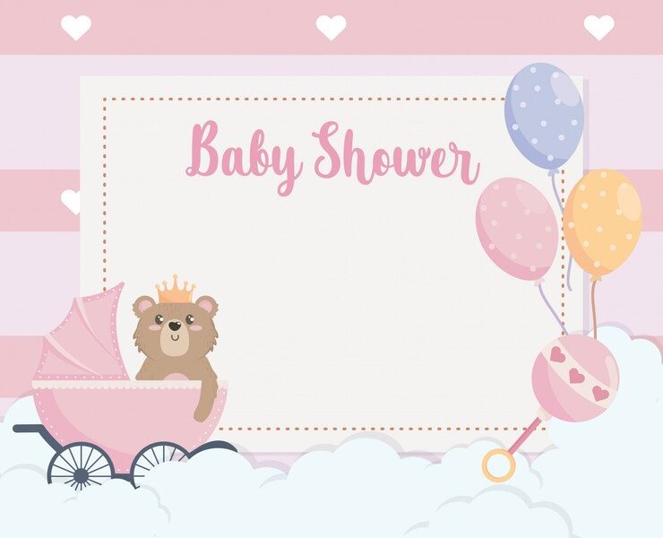 Card of teddy bear and balloons with carriage Free Vector