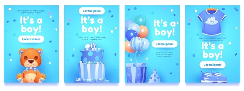 Cartoon boy birthday objects collection Free Vector