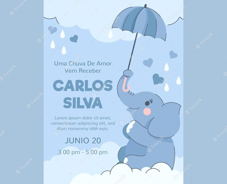 Cartoon chuva de amor baby shower invitation Free Vector