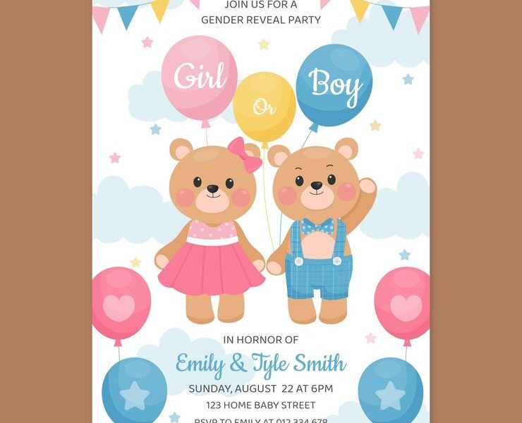 Cartoon gender reveal invitation template Free Vector