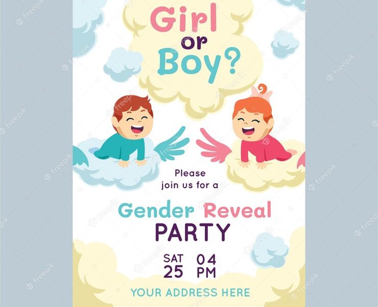 Cartoon gender reveal invitation Free Vector