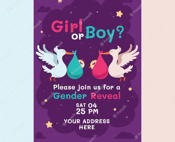 Cartoon gender reveal invitation Free Vector