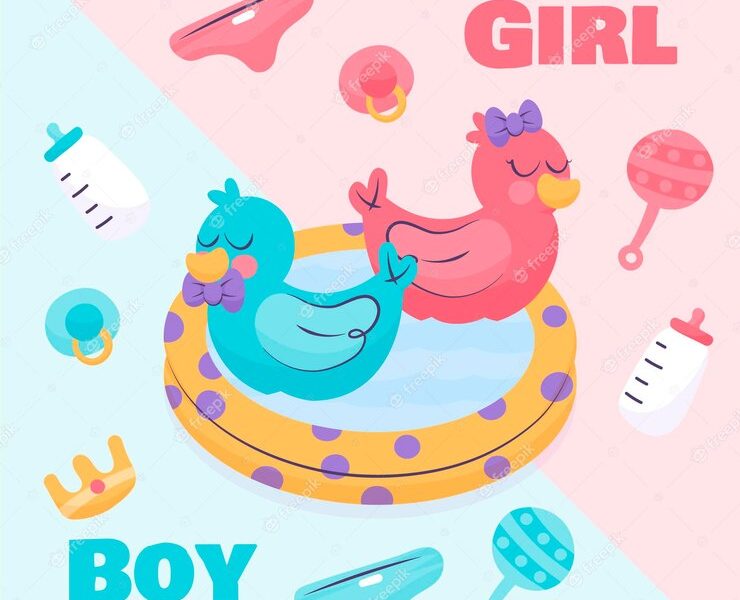 Cartoon gender reveal party concept Free Vector