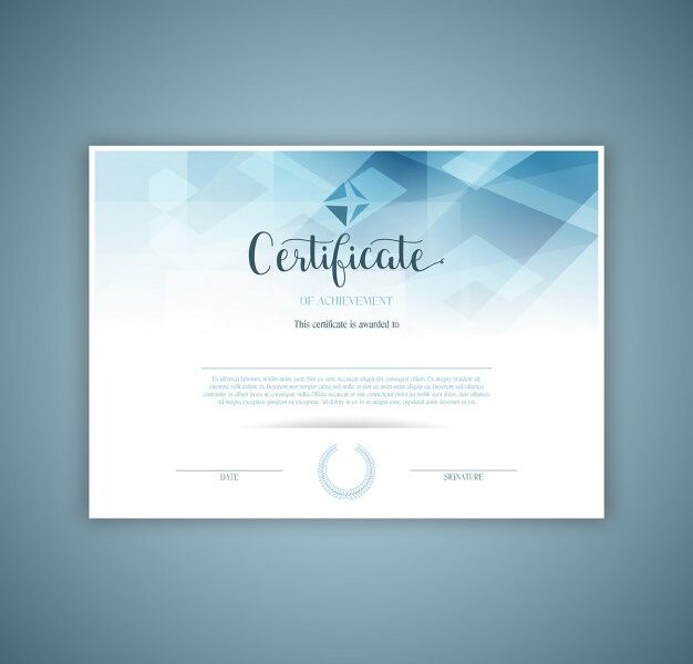 Certificate with blue geometric crystals Free Vector