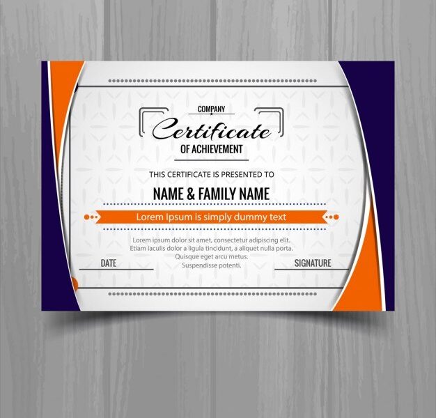 Certificate with blue and orange shapes Free Vector