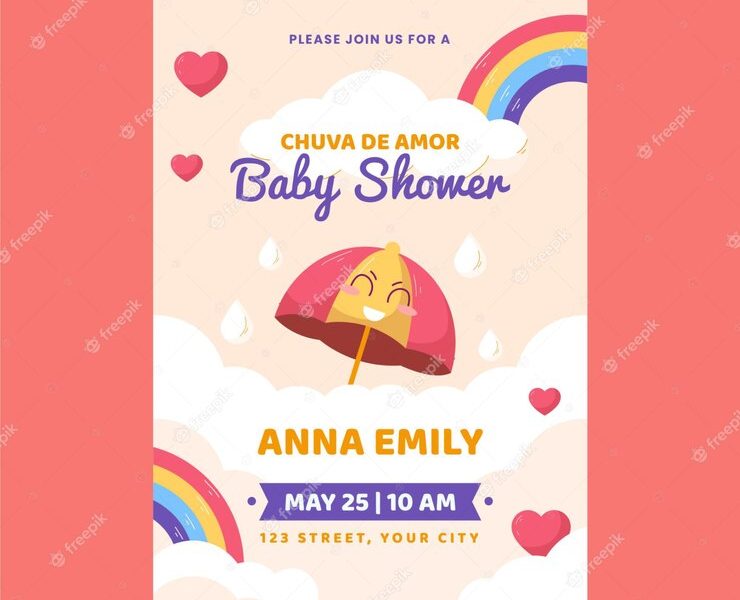 Chuva de amor baby shower card template Free Vector