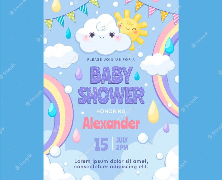 Chuva de amor baby shower card template Free Vector