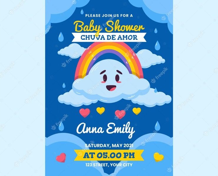 Chuva de amor baby shower invitation template Free Vector