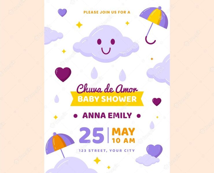 Chuva de amor baby shower invitation template Free Vector