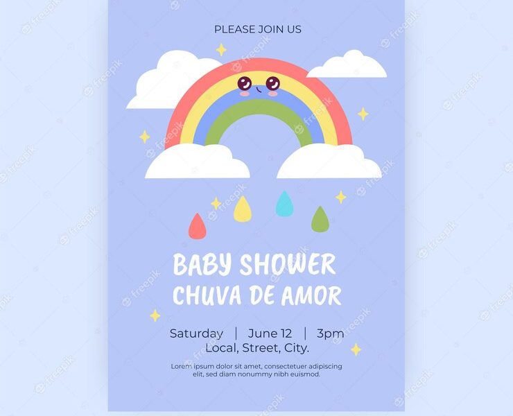 Chuva de amor baby shower invitation template Free Vector