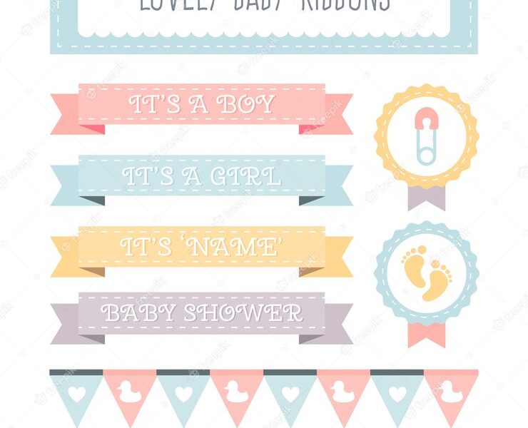 Collection of awesome baby ribbons in pastel colors Free Vector