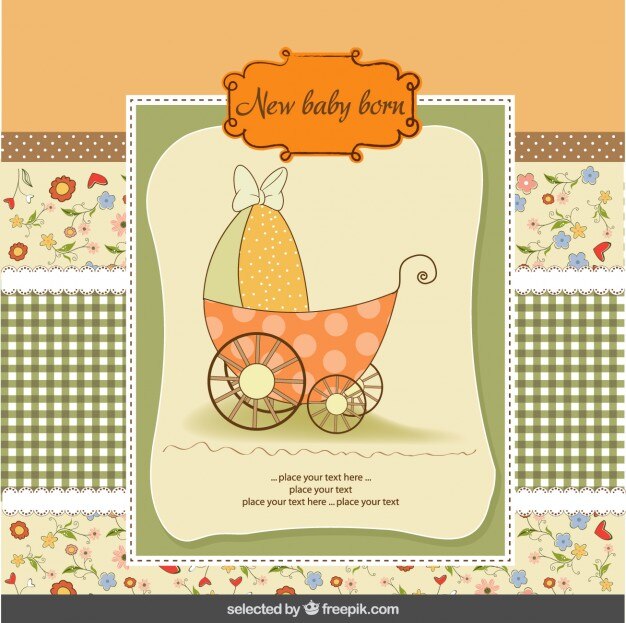 Colorful Baby Shower Card With Baby Stroller 1020 128