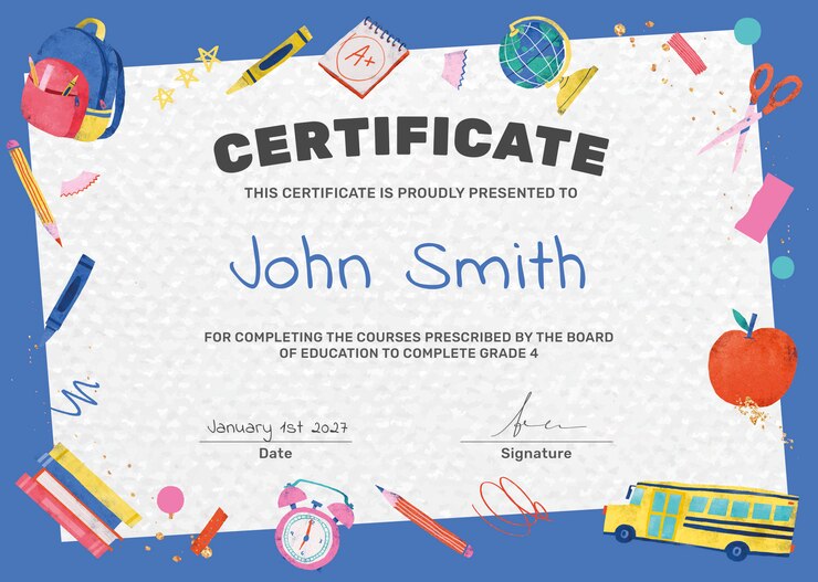 Colorful Elementary Certificate Template Psd With Cute Doodle Graphics 53876 114569