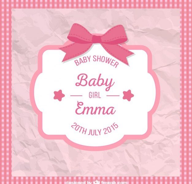 Crumpled baby shower card for girl Free Vector