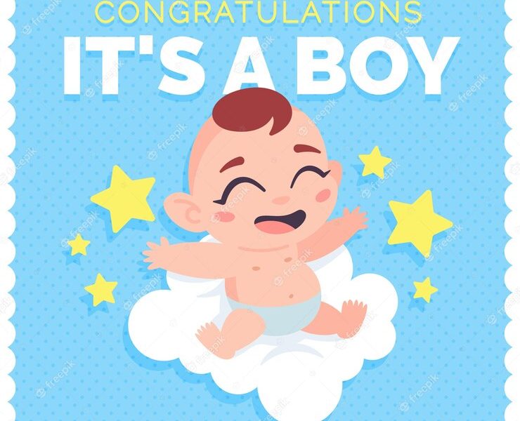 Cute baby boy background in flat style Free Vector