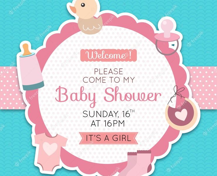 Cute baby shower badge Free Vector