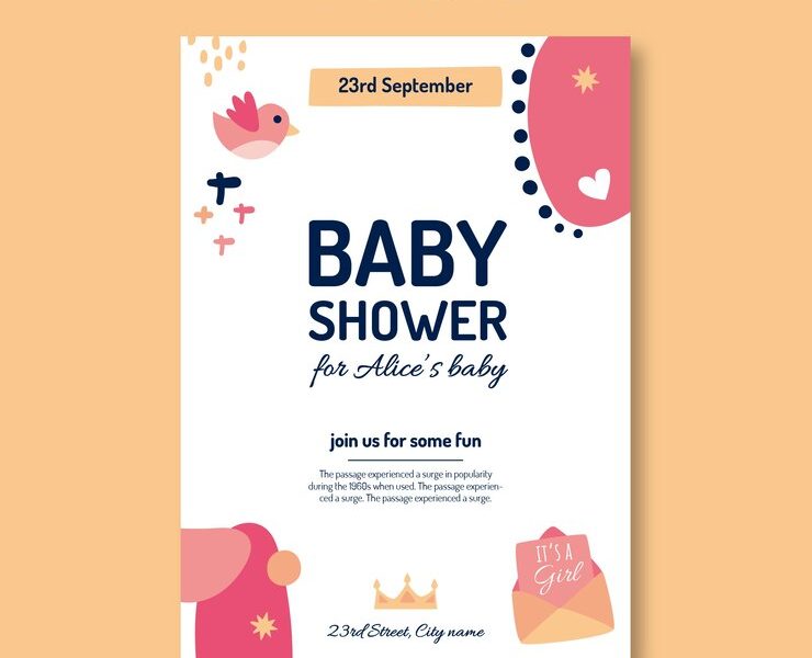 Cute baby shower design invitation template Free Vector