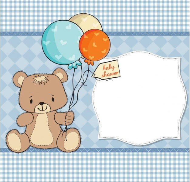 Cute bear holding balloons for baby shower Free Vector