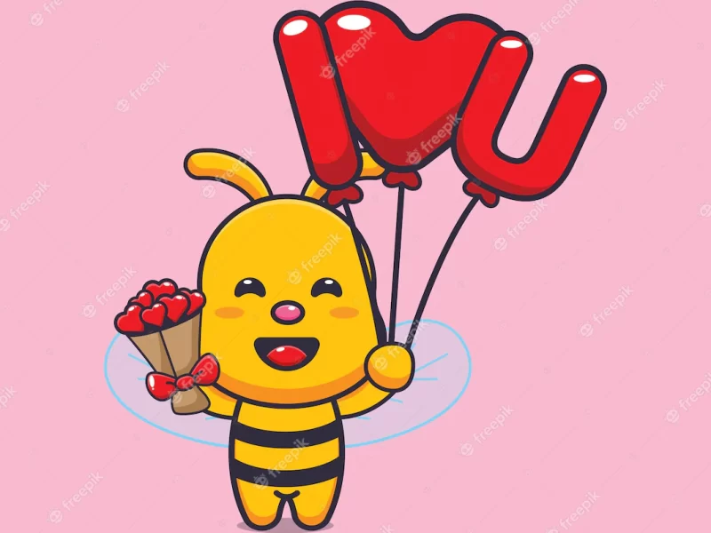 Cute bee mascot cartoon character illustration in valentine day Premium Vector
