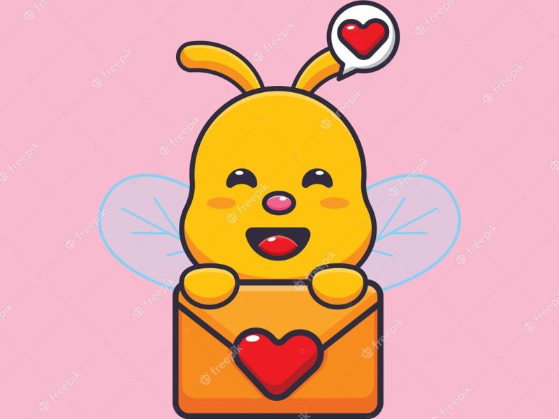 Cute bee mascot cartoon character illustration in valentine day