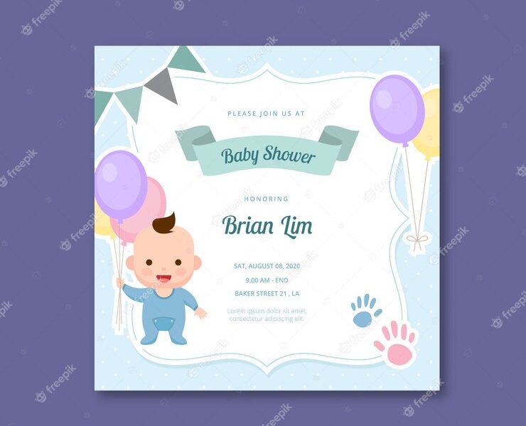 Cute blue baby shower invitation Free Vector