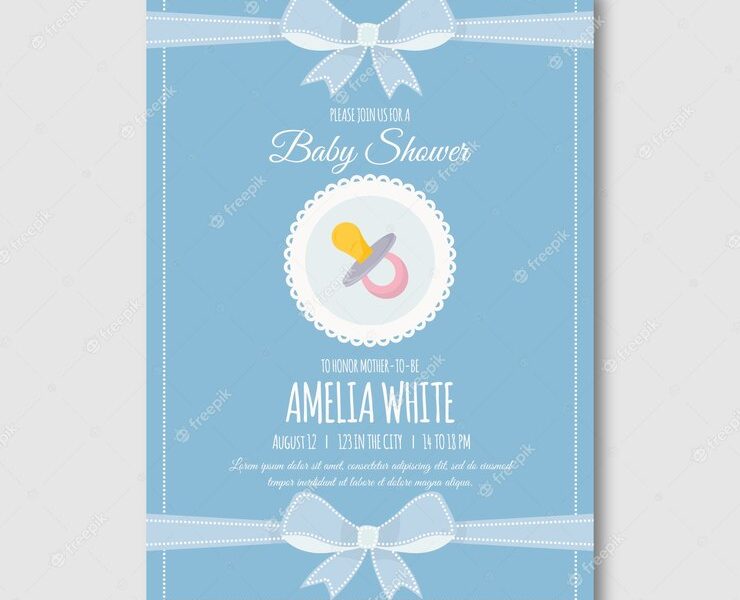 Cute blue baby shower template Free Vector