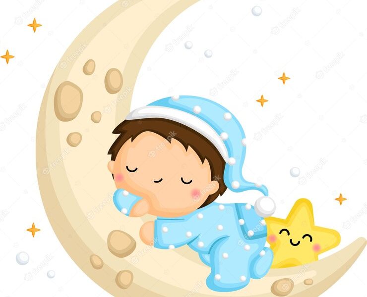 A cute boy sleeping on the moon Free Vector