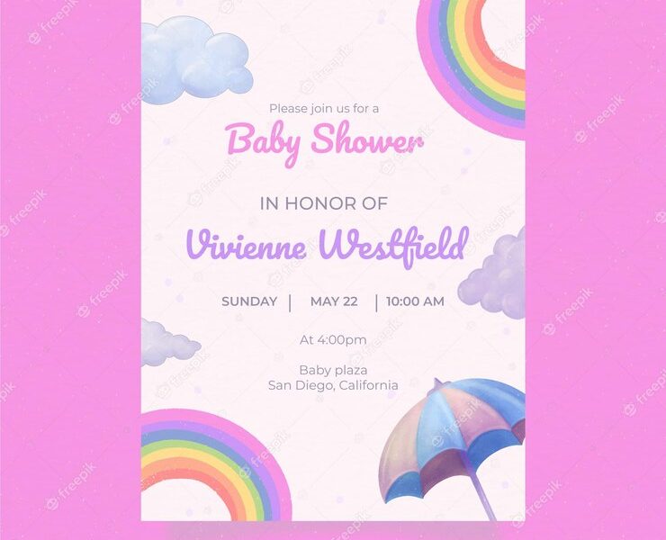 Cute chuva de amor baby shower invitation Free Vector