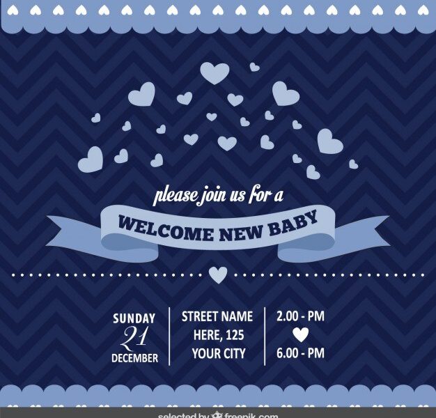 Dark blue baby shower invitation Free Vector