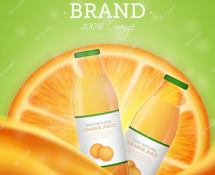 Delicious orange juice advertisement background Free Vector