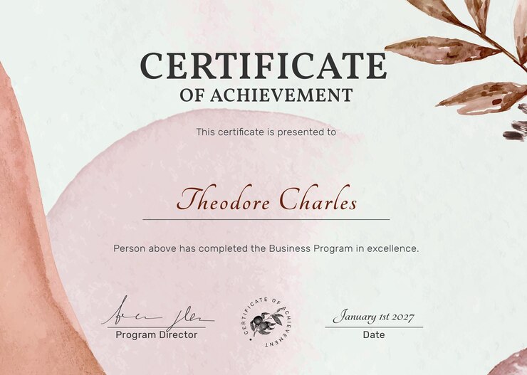 Editable Certificate Template Psd Feminine Botanical Design 53876 123368