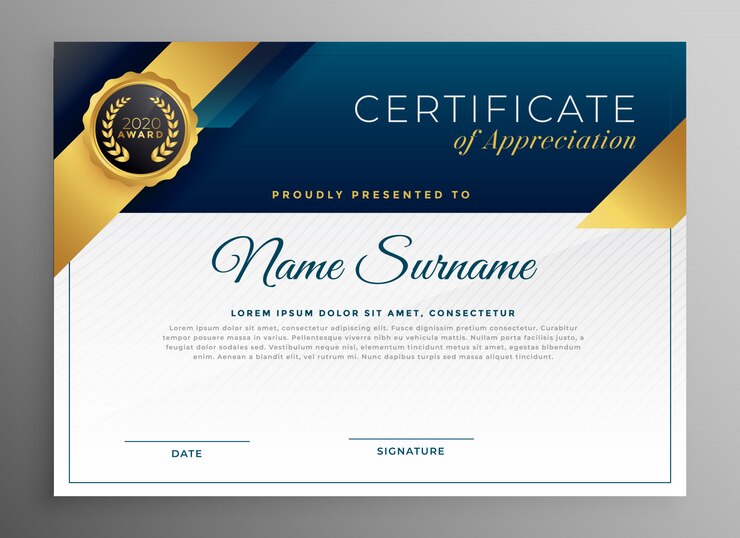 Elegant Blue Gold Certicate Template Design 1017 17430