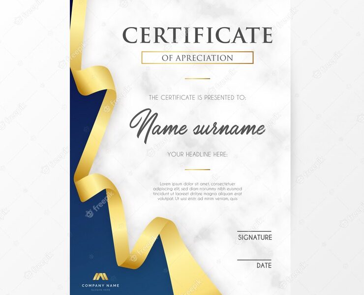 Elegant certificate with golden ribbon Free Vector