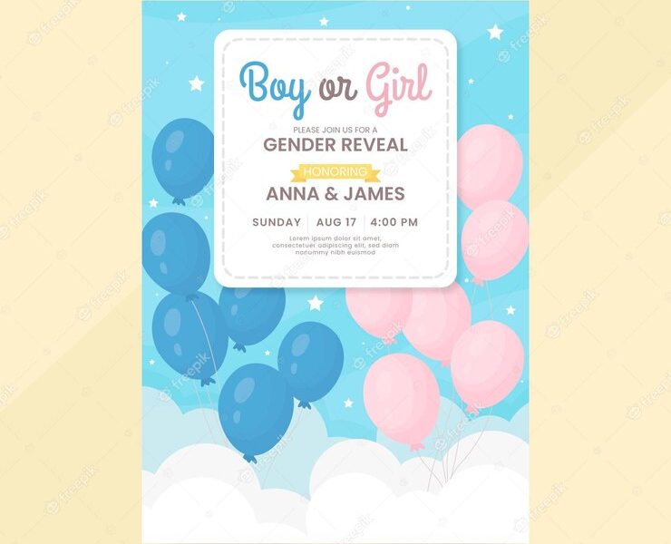 Flat design gender reveal invitation template Free Vector