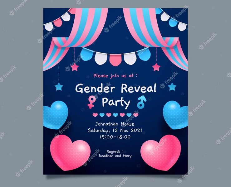 Flat design gender reveal invitation template Free Vector