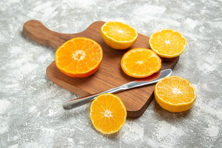 Front View Fresh Sliced Oranges Mellow Citruses Light White Background Ripe Fruit Exotic Fresh Tropical 140725 115753