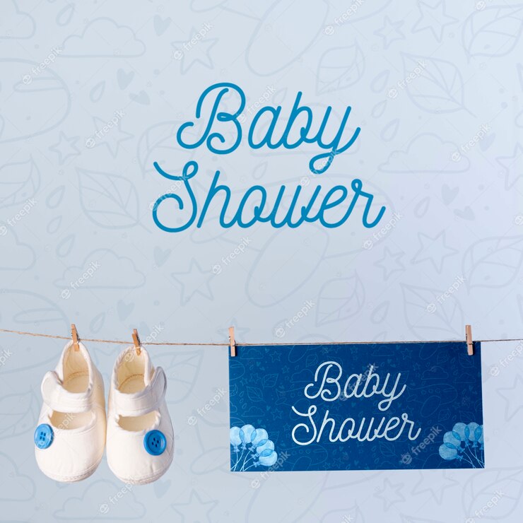 Front View Shoes With Blue Baby Shower Decoration 23 2148458820