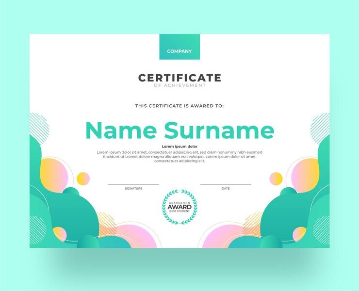 Gradient modern certificate of achievement template Free Vector